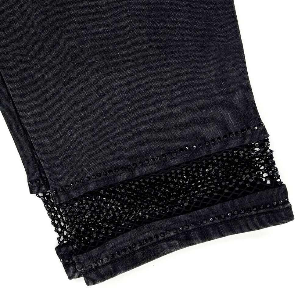 Joseph Ribkoff Women 22 Charcoal Grey Embellished FishNet Cuff Classic Slim Jean - Picture 14 of 15